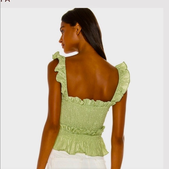 LPA green elastic ruffle top - Picture 2 of 5